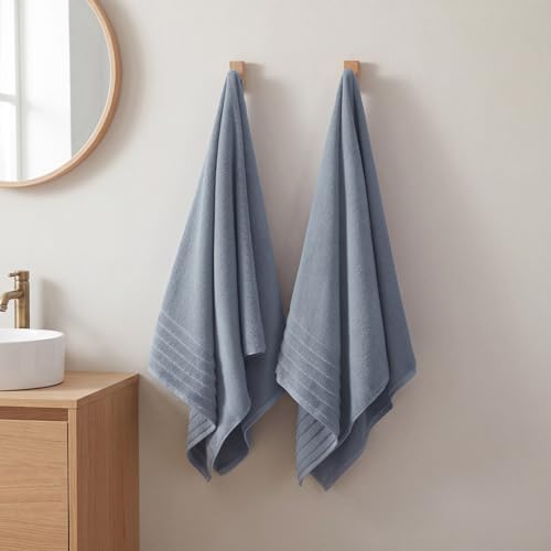 ecolook Soft Bath Towels 2 Pack, 100% Cotton Ultra Absorbent & Quick-Drying | Luxury Lightweight with Hanging Loop, Gray towels for Bathroom Shower Gym Travel - color: Light Gray