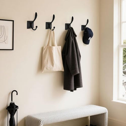 TOFIIGREM 5-Pack Matte Black Coat Hat Hooks, Towel Robe Hook for Wall Hanging Key, Bag, Bathrobe,Mudroom Hallway Decorative Bathroom Towels Double Hanger - size: "Phoenix tail" Shape 5 Pack