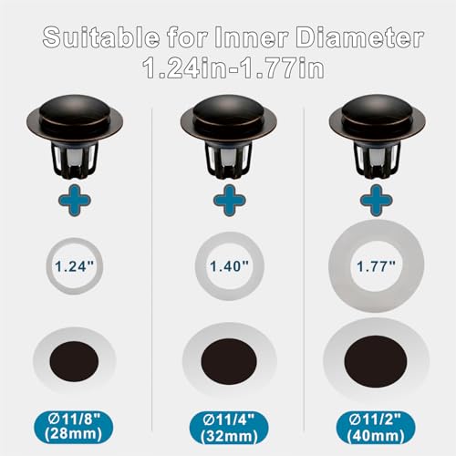 WELSAN Oil Rubbed Bronze Bathroom Sink Drain Stopper 1 1/8"-1 1/2", 2 Pack | Bathroom Sink Stopper Replacement, Universal Pop-Up Drain Stopper Plug Strainer with Hair Catcher, Anti-Clogging Design - color: Oil Rubbed Bronze-2