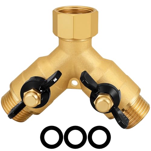Heavy-Duty Brass 2-Way High-Flow Garden Hose Splitter, Outdoor Faucet Y-Valve Diverter Connector with Butterfly Handle, Full-Flow Water Hose Adapter (Valve butterfly handle - 1-piece) - color: Valve butterfly handle - 1-piece