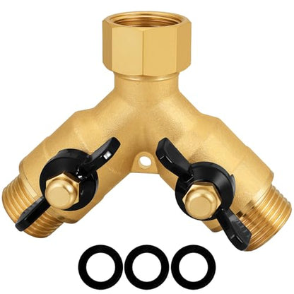 Heavy-Duty Brass 2-Way High-Flow Garden Hose Splitter, Outdoor Faucet Y-Valve Diverter Connector with Butterfly Handle, Full-Flow Water Hose Adapter (Valve butterfly handle - 1-piece) - color: Valve butterfly handle - 1-piece