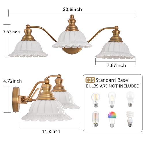 XIEDUN Bathroom Vanity Light White 3 Light Bathroom Light Fixtures - color: Brass and White, size: 3 Light