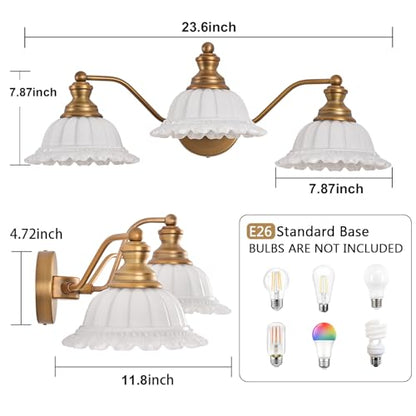 XIEDUN Bathroom Vanity Light White 3 Light Bathroom Light Fixtures - color: Brass and White, size: 3 Light