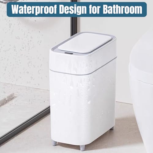 LALASTAR 2 Pack Automatic Trash Can Bathroom, Touchless Garbage Can with Lid, Slim Motion Sensor Waterproof Plastic Trash Bins for Bedroom Office Toilet, 2.3 Gallon, White+Grey Trim - color: White+Grey Trim