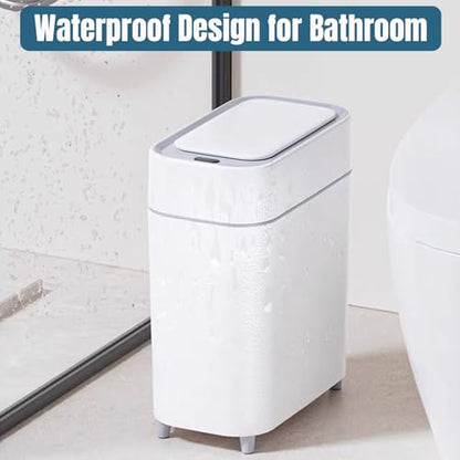 LALASTAR 2 Pack Automatic Trash Can Bathroom, Touchless Garbage Can with Lid, Slim Motion Sensor Waterproof Plastic Trash Bins for Bedroom Office Toilet, 2.3 Gallon, White+Grey Trim - color: White+Grey Trim