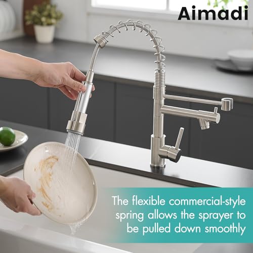 AIMADI Contemporary Kitchen Sink Faucet,Single Handle Stainless Steel Kitchen Faucets with Pull Down Sprayer,Brushed Nickel - color: Brushed Nickel, style: Contemporary