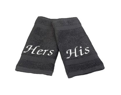 Liberty21 His and Hers Embroidered Wash Cloths Towel Set for Couples. This Set Includes 2 Washcloth Towels for Body and Face. His and Hers Gifts. 100% Cotton. (Gray) - color: Gray