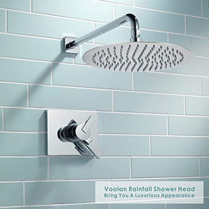 Voolan High Pressure Rain Shower Head - Rainfall Shower head Made of All Metal Stainless Steel - Comfortable Shower Experience Even at Low Water Flow (8 Inch, Chrome) - color: Chrome, size: 8 Inch
