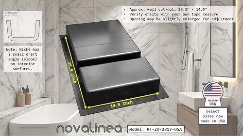 Ready-to-Tile Rectangular Shower Niche – 28" x 17" Double Uneven Shelves – Made in USA – Recessed Wall Niche - size: 28" x 17" Double Uneven Shelves (USA)