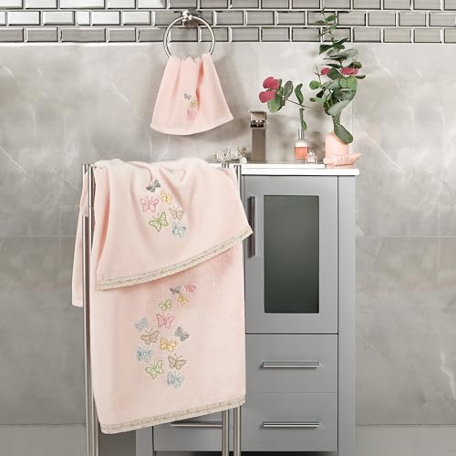 Frolic 4-Piece Luxury Towel Set, Calico Applique, Soft & Durable Turkish Cotton, Elegant Bathroom Ensemble, 2 Bath 2 Hand Towels, Blush - color: Blush, size: 2 Pcs Bath 2 Pcs Hand Towel