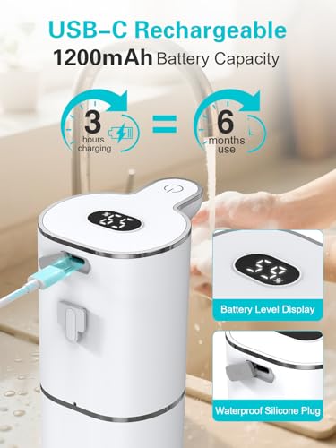2 Pack Automatic Liquid Soap Dispenser, Rechargeable Touchless Soap Dispenser, Digital Display, 6-Level Adjustable, 380mL Wall Mount Countertop Hand Soap Dispenser for Bathroom Kitchen Sink