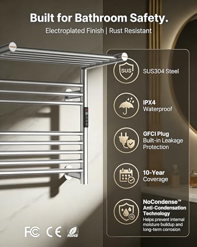 Heated Towel Rack Foldable Smart Dual-Zone APP No-Drill Brushed CA3 - color: Brushed, size: Ultra-13Bar H27.56 x W21.65