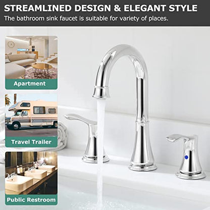 Chrome Widespread Bathroom Sink Faucet 8 Inch for Vanity | with All Metal Pop Up Drain, High Arc 2 Handle Lead-Free Deck Mount Bathroom Faucet for 3 Hole Lavatory Utility Sink - color: Chrome