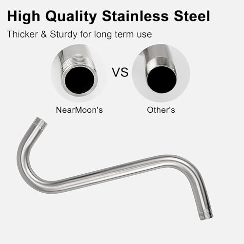 NearMoon S Shaped Shower Head Riser Arm, Shower Extender Arm with Flange, Standard 1/2" Connection- Bathroom Accessory (10 Inch, Brushed Nickel) - color: Brushed Nickel, style: 10 Inch