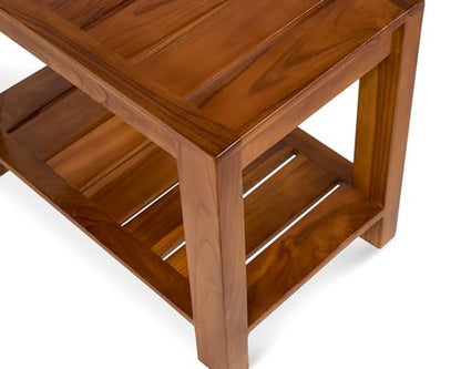 Teak Shower Bench with Shelf, 24” Wide, Shower Stool, Fully Assembled Bathroom Shower Seat, Water-Resistant Spa Bath Bench for Shower, Bathroom & Entryway, The Tara