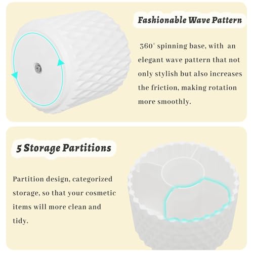 360°Smooth Rotating Makeup Brush Holder with Dustproof Lid Spinning Vanity Organizer for Beauty Lipstick Perfume,Brushes Storage Container,Countertop,Dressing Table,Bathroom Desk (White)