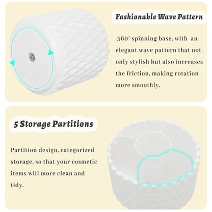 360°Smooth Rotating Makeup Brush Holder with Dustproof Lid Spinning Vanity Organizer for Beauty Lipstick Perfume,Brushes Storage Container,Countertop,Dressing Table,Bathroom Desk (White)
