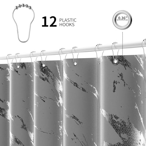 Gray Marble Shower Curtain Set with Silver Metal Hooks, Fabric Shower Curtain for Bathroom, Modern Luxury Bathroom Curtain, Water-Resistant Polyester Bath Curtain, 72 x 72 Inches - color: Silver Gray, size: 72"W x 72"L (Pack of 1)