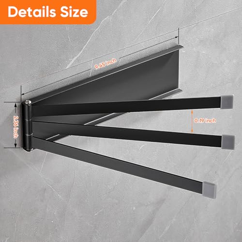 Swivel Towel Rack Thicken Metal 3-Arm Towel Bar Space Saving Wall Mounted Towel Holder with Rustproof Swing Out Towel Hanger for Bathroom Kitchen Matte Black - color: Matte Black-9.4 Inch