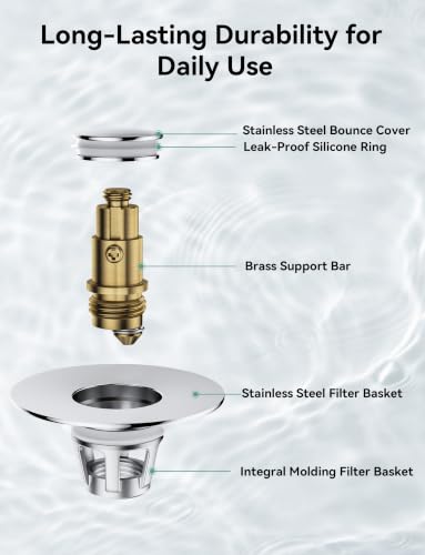 Bullet Core Bathroom Sink Stopper, 1 Pack Universal Pop-Up Drain Plug Fits 1.1–1.5 Inch US Standard Sinks