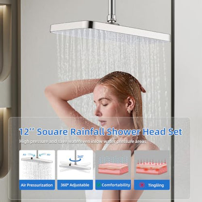 Shower Faucet Set With Handheld Shower Head Brushed | Rain shower Head With Handheld Sprayer - color: Gray