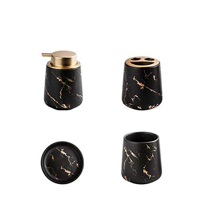 3 Piece Painted Ceramics Bathroom Accessories Set Durable Matte Black | Includes Lotion Dispenser, Toothbrush Holder, Soap Dish, Creative Design, Perfect For Home Gift - color: Matte Black（four Piece）
