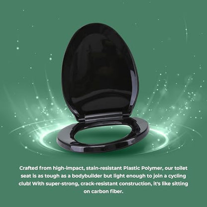 Renovators Supply Manufacturing Plastic Soft Close Toilet Seat Elongated Quiet-Close Lid, Contoured Seat, Easy to Install and Clean, Grip-Tight Bumpers with Adjustable Mounting Hardware, Black - color: Black, size: Pack of 1