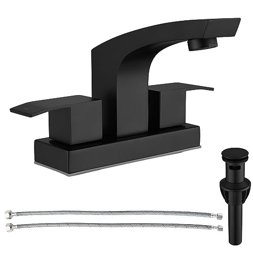 Centerset Bathroom Faucet Stainless Steel Matte Black 4 inch 2 Hole | Sink Faucet Bathroom with Pop Up Drain and cUPC Supply Hose, 2 Handle 4 inch Center-set Bathroom Sink Faucet Black - color: Matte Black, size: 4 Inch Centerset