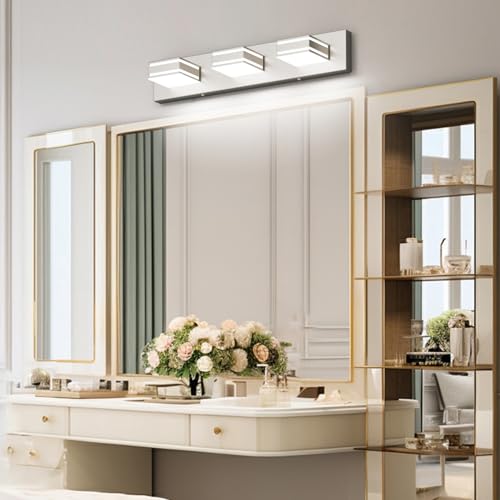 Ralbay 24inch Brushed Nickel Bathroom Vanity Lights 3-Light Metal Acrylic LED Modern Bathroom Wall Lighting Fixtures - color: Brushed Nickel, size: 24 inch