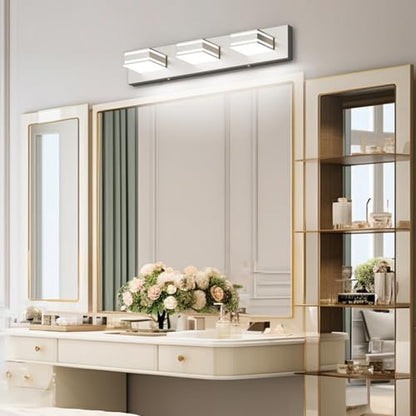 Ralbay 24inch Brushed Nickel Bathroom Vanity Lights 3-Light Metal Acrylic LED Modern Bathroom Wall Lighting Fixtures - color: Brushed Nickel, size: 24 inch