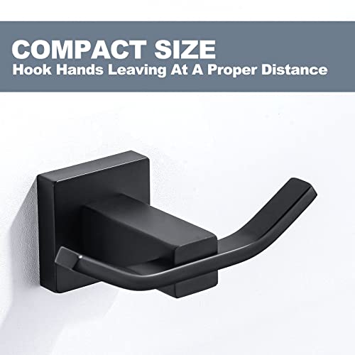 WOWOW Towel Hooks for Bathrooms Matte Black, SUS304 Stainless Steel Coat Hook, Bathroom Robe Towel Holder, Heavy Duty Robe Hooks, Bathroom Double Towel Hooks for Coats, sponges, Clothes Wall Mount - color: Black