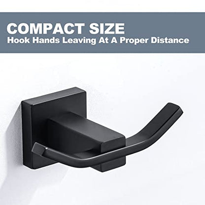 WOWOW Towel Hooks for Bathrooms Matte Black, SUS304 Stainless Steel Coat Hook, Bathroom Robe Towel Holder, Heavy Duty Robe Hooks, Bathroom Double Towel Hooks for Coats, sponges, Clothes Wall Mount - color: Black
