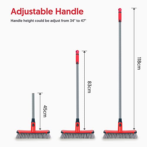 Floor Scrubber with Long Handle, 2 in 1 Scrubbing Brush Stiff Bristle Shower Cleaning Brush for Bathroom, Kitchen, Tub, Carpet, Grout, Tile(Red) - color: Red