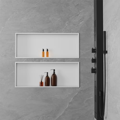 Achelous Stainless Steel Insert Shower Niche 30" X 12" NO Tile Needed, Bathroom Wall Niche Recessed Shower Shelf Organizer, Wall-Inserted Niche Recessed Shower Caddy, Matte White - color: Matte White, size: 30" X 12"