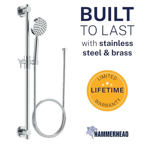 HammerHead Showers® Solid Metal 27.5 Inch Shower Slide Bar Set and Handheld Shower Head with Hose — CHROME — 2.5 GPM High Pressure Spray Wand — Easily Adjust Height & Angle of Handshower - color: Chrome, size: 2.5 GPM