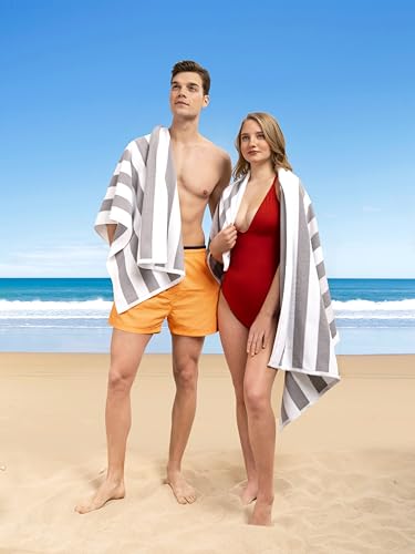 American Soft Linen Cabana Striped Beach Towels, 30x60 inch 4 Piece Oversize Pool Towels, Quick Drying Sand Free Swim Towels, Rockridge Grey - color: Rockridge Grey