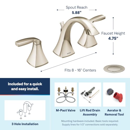 Moen Voss Polished Nickel Two-Handle Widespread Bathroom Faucet, Valve Included, TV6905NL - color: Polished Nickel