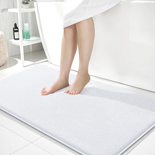 OLANLY Memory Foam Bathroom Runner Rugs 44x24, Absorbent Long Mat, White | Soft Quick Dry Bath Rugs, Non-Slip Carpet, Machine Washable Mat for Bathroom Floor, Tub and Shower, Home Decor Accessories - color: White, size: 44" X 24"