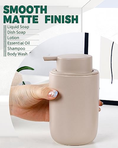BosilunLife Lotion Pump Dispenser for Kitchen, Bathroom Countertop | Matte Khaki Soap Dispenser Bathroom Ceramic Dish Liquid Soap Dispenser (Khaki, Liquid Pump) - color: Khaki