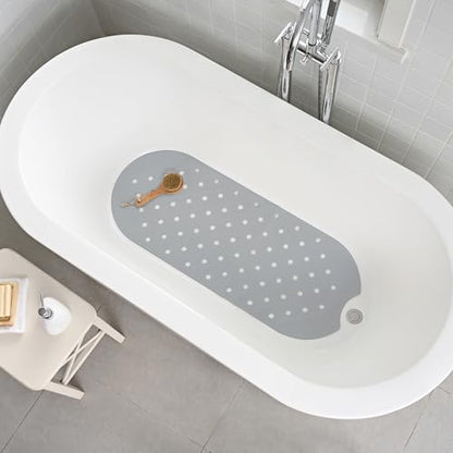 Rubber Bathtub Mat Shower Mat Non-Slip, 39x16 Inch, Bath Tub Floor Mat with Suction Cups and Drainage Holes, Grey - color: Grey, size: 39" x 16" (Oval)