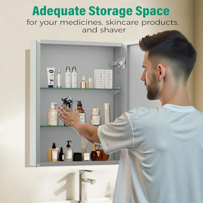 Medicine Cabinet Mirror,Bathroom Mirror with Storage 24 x 32 in | Bathroom Medicine Cabinet With Mirror And Adjustable Shelves, Aluminum Recessed or Wall Mounted Medicine Cabinets - size: 24 x 32 inches