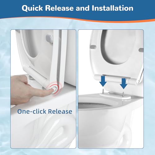 Universal Premium Round Toilet Seat Soft Close with Cover, One-Click, White | Quick Release and Slow Close Toilet Seat Replacement with Toilet Bolts and Bumpers, Compatible with TOTO, Gerber, Kohler - style: 16.5" Round with 1 base