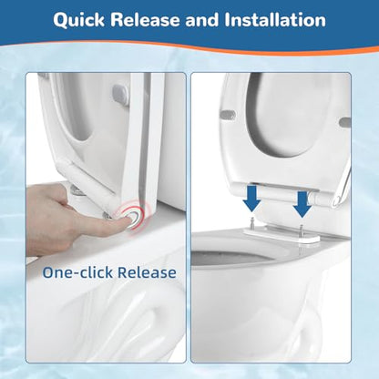 Universal Premium Round Toilet Seat Soft Close with Cover, One-Click, White | Quick Release and Slow Close Toilet Seat Replacement with Toilet Bolts and Bumpers, Compatible with TOTO, Gerber, Kohler - style: 16.5" Round with 1 base