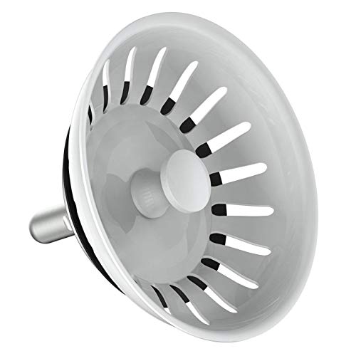 KANARY Stainless Steel Sink Strainer with Rubber Stopper (Single, White) - color: White, size: Twin