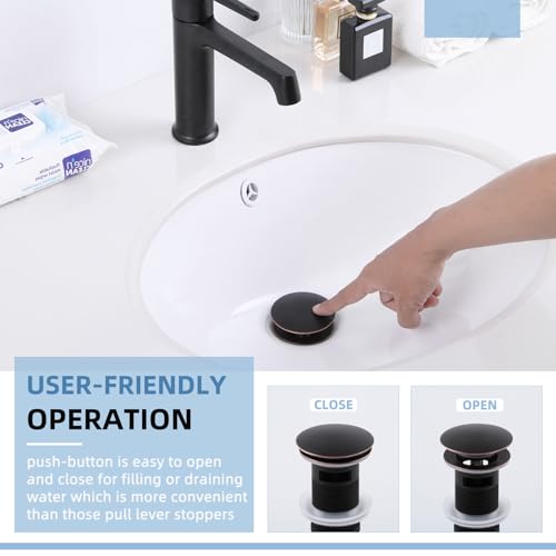Angle Simple Bathroom Sink Stopper Oil-Rubbed Bronze, Pop Up Sink Drain | Only for Sink with Overflow Hole, Brass Stopper with Stainless Steel Tailpiece, Fit 1.61 to 2 Inches Diameter of Drain Hole - color: Oil-rubbed Bronze