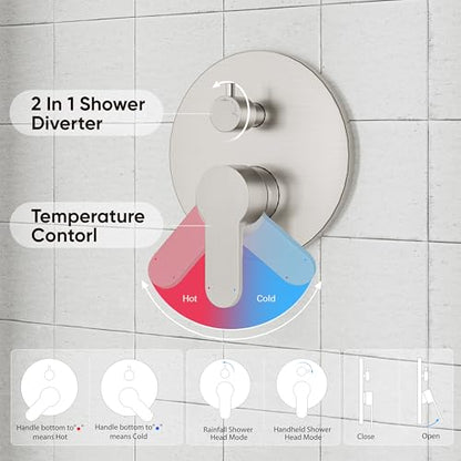 Gabrylly Shower System, Shower Faucet Set with Pressure Balance Shower Valve, 10" Rain Shower Heads with Handheld Spray, Wall Mounted Shower Fixtures, High Pressure Shower Head Set, Brushed Nickel - color: Brushed Nickel, style: 10 Inches-Without Tub Spou
