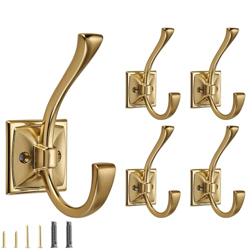 5 Pack Decorative Heavy Duty Towel Hooks for Hanging Robe Double Champagne Bronze Coat Hooks Wall Mounted with Screws for Key, Towel, Bags, Cup, Hat - color: Champagne Bronze