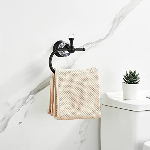 WOLIBEER Crystal Towel Ring,Matte Black Toilet Paper Holder Stand Hand Towel Holder Towel Hook Tissue Roll Paper Holder Towel Hanger Bathroom Hardware 2 Pieces Sets Wall Mounted - color: Black