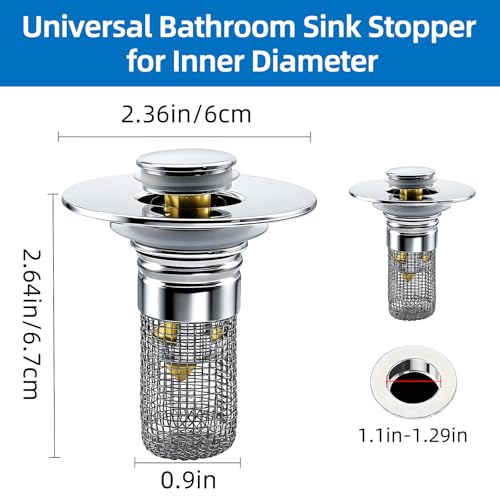 Bathroom Sink Drain Strainer, Pop-up Sink Drain Strainer with Removable Strainer Basket Hair Catcher, Bathroom Sink Stopper,2 Packs