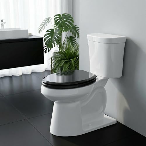 Pro Elite Wood Toilet Seat Elongated, Black, Magnetic Quick-Release | Heavy-Duty, Easy-Clean and Change, HushMotion Soft Close, StainShield High-Gloss Finish, Arch-Tite Secure Fit - color: Black, size: Elongated